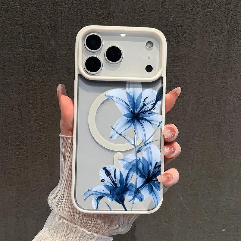 Blue Lily Whisper Magnetic Magsafe Snap Case for Iphone 17/16 Pro Max 15 Pro 14 13 12 Mini 11 XR XS plus SE Shockproof Slim Protective Cover