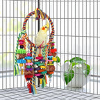 Bird Toys Bird Rope Ring Swing Perch with Corn Cob Cardboard Bagels Wooden Blocks Chewing Toys for Parakeets,Conure,Lovebirds,Finches and Other Small to Medium-Sized Birds