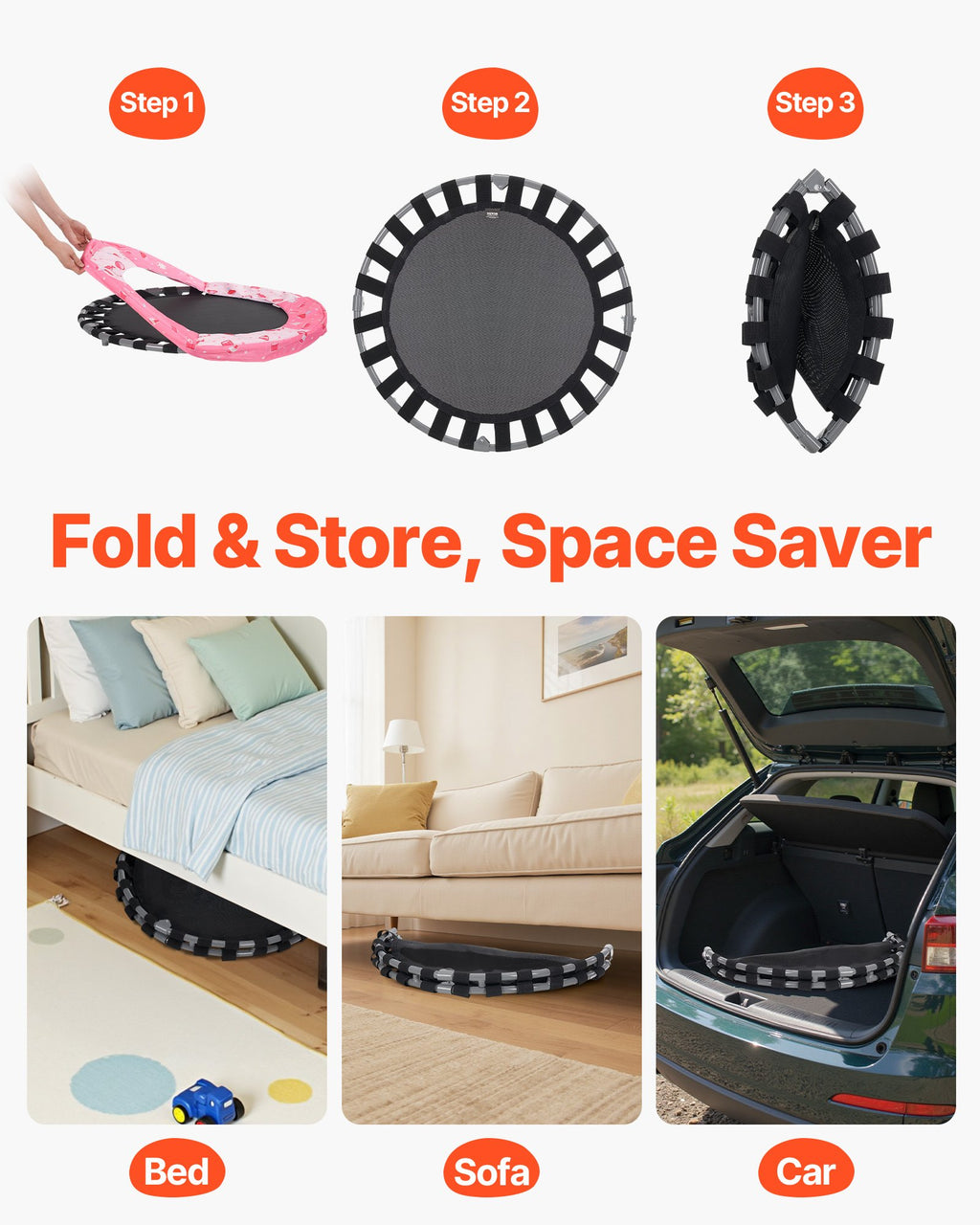 36" Kids Trampoline, 3FT Indoor Outdoor Trampoline, Foldable Mini Trampoline With Handle