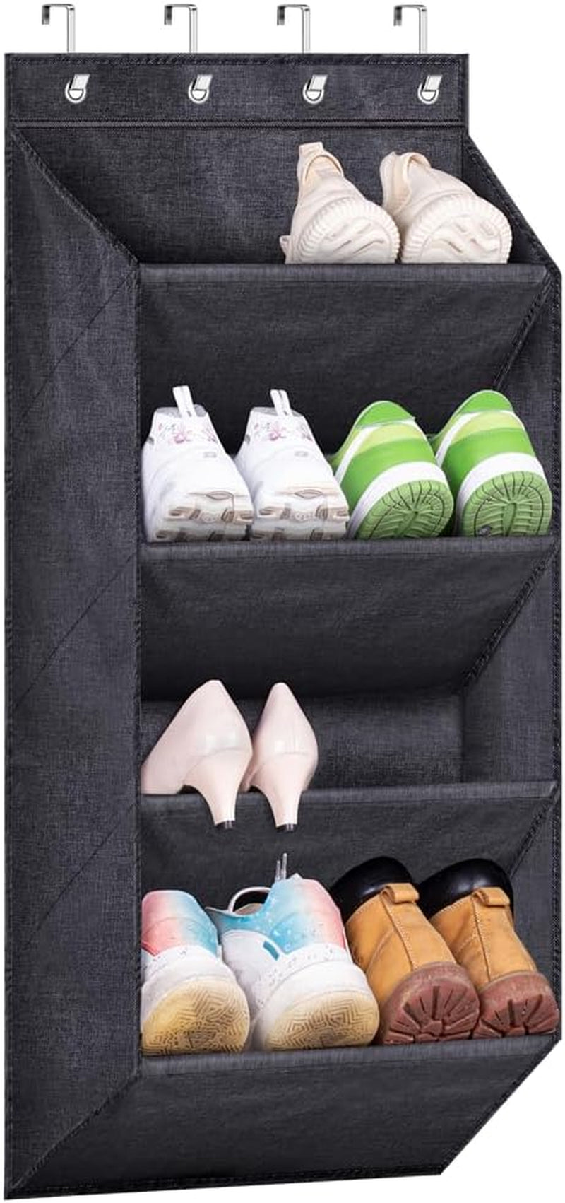 over the Door Hanging Shoe Rack, Short Organizer with Large Deep Pockets Narrow Door for Sneakers, Boots, RV, Dormitory, Black