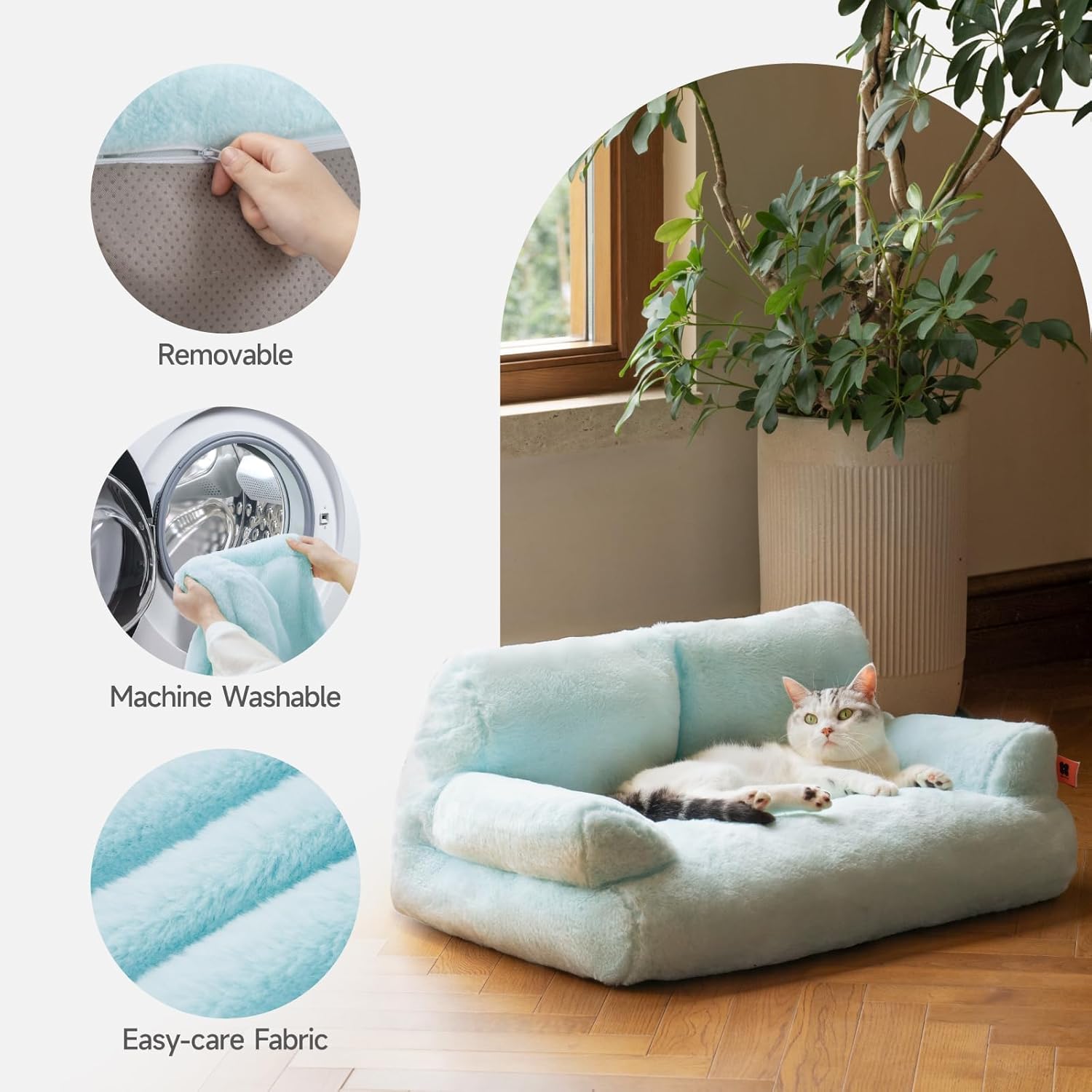 Plush Cat Bed For Indoor Cats and Small dogs - Washable 26x19x13 Inch Pet Couch With Non-Slip Bottom