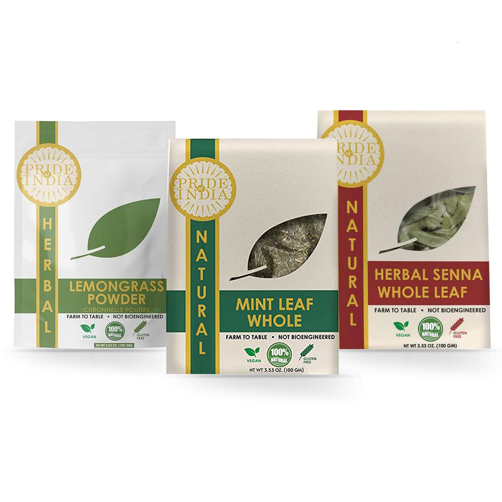 Digestive Health Trio 10.59 oz (300 gm) | Includes Mint Leaf Whole, Lemongrass Fine Cut & Senna Herbal Tea Leaf Whole