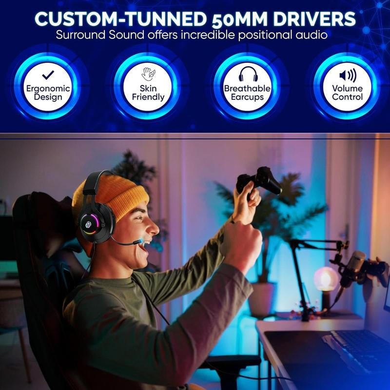 HP | Gaming Headset with Microphone, Wired over Ear, Noise Cancelling, LED Light, Compatible with PS4, PS5, Xbox One, Nintendo Switch, Laptop - Audio