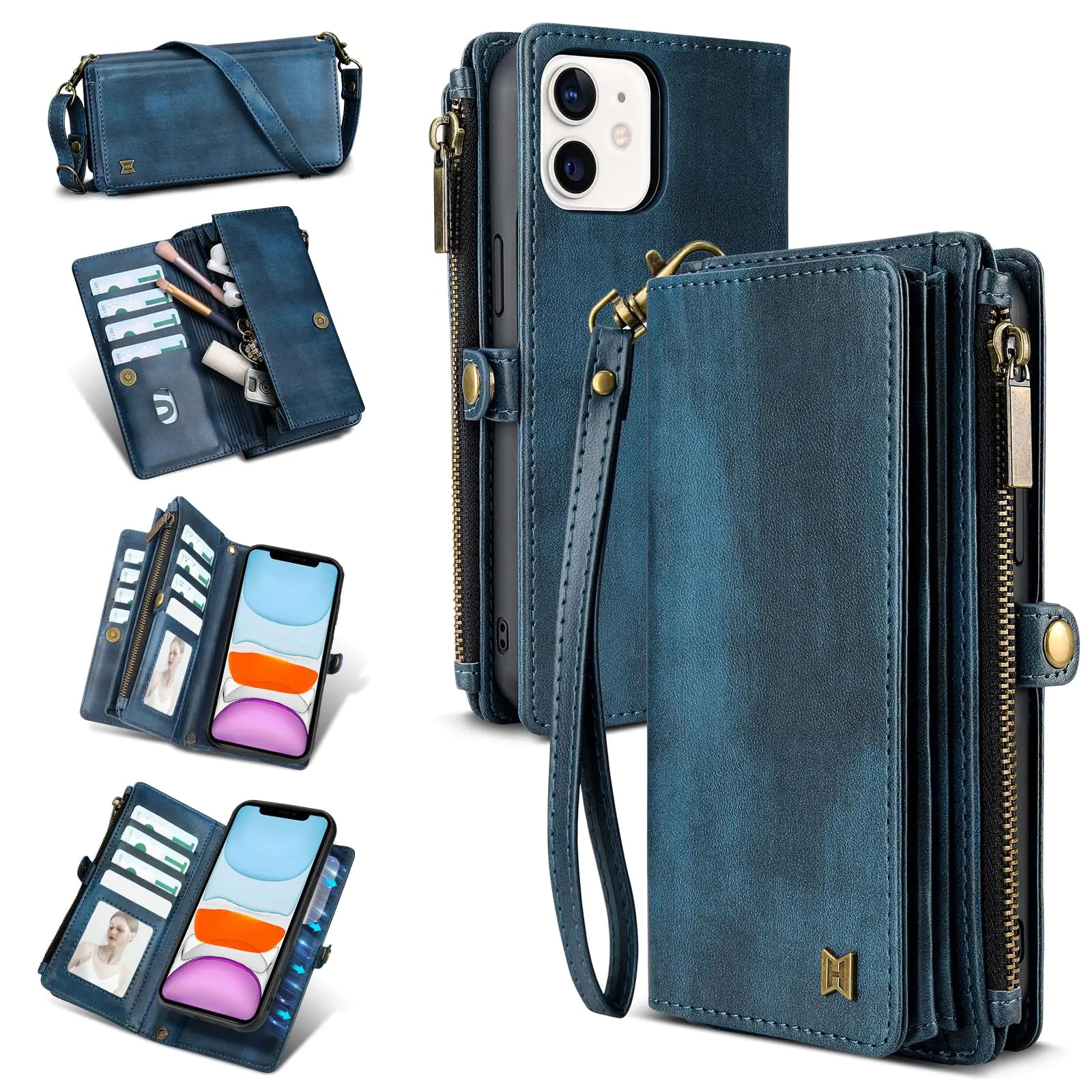 for iPhone 13 Wallet Case(Holds Lipstick, Headphones, etc.),2-in-1 Multi-Functional Portable Magnetic Faux Leather Phone Case with RFID Blocking