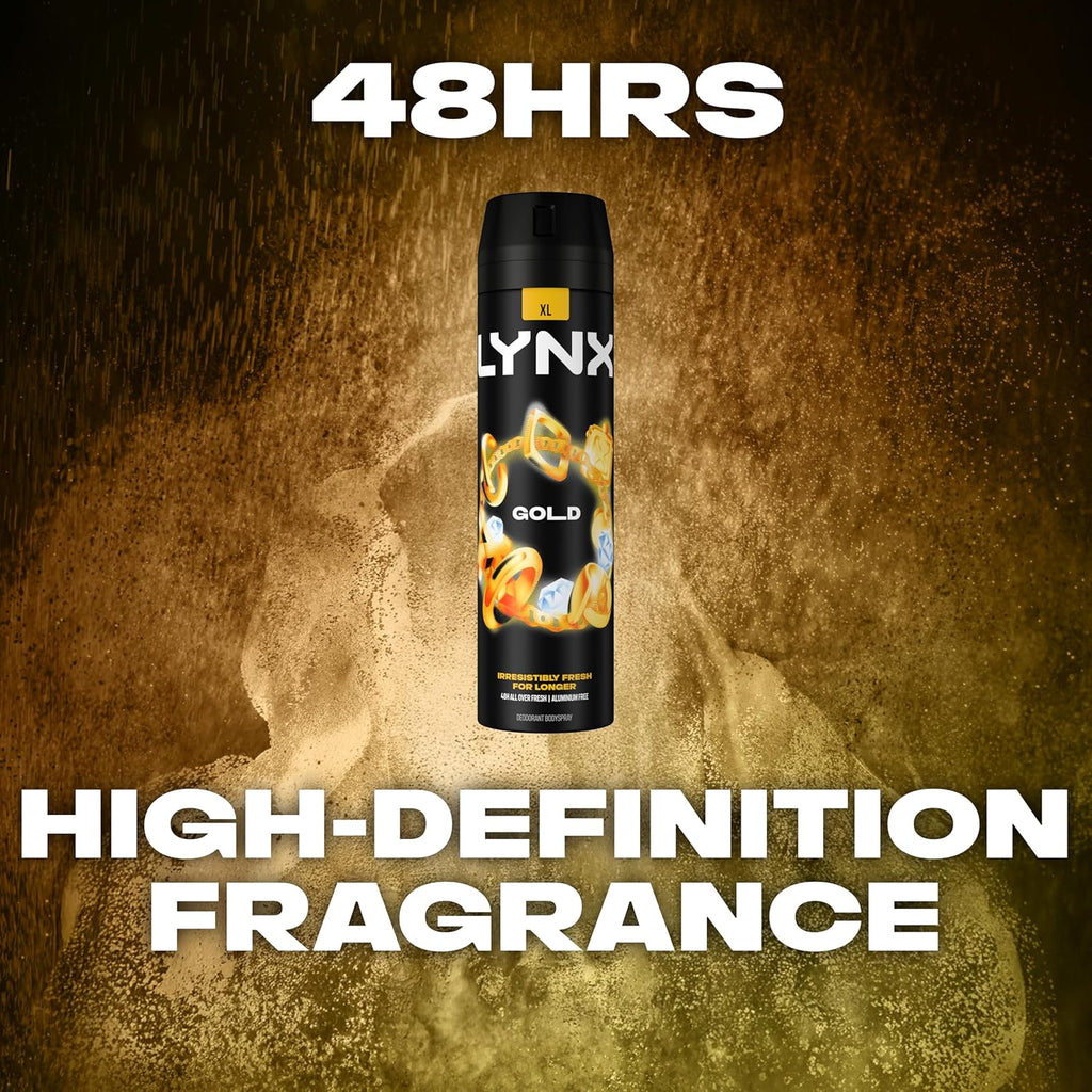 Men Gold Deodorant Body Spray with an Oud Wood & Fresh Vanilla Scent with 48 Hours of Odour Busting, High Defnition Fragrance 200 Ml, Pack of 6 (Packing May Vary)