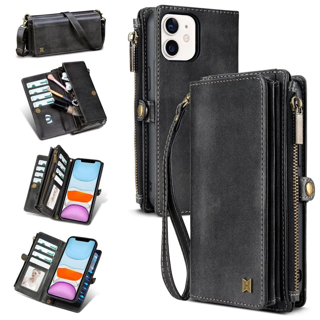 for iPhone 13 Wallet Case(Holds Lipstick, Headphones, etc.),2-in-1 Multi-Functional Portable Magnetic Faux Leather Phone Case with RFID Blocking