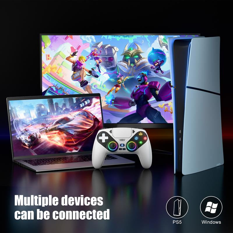 Tiktokshopblackfriday Anti-Drift Calibration Guide Christmas Gift Wireless Gaming Controller Pro for PS5 with LED RGB Light– Compatible with Playstation 5,Dual Vibration, Motion Sensing, Programmable Buttons & 1000Mah Fast-Charging Battery