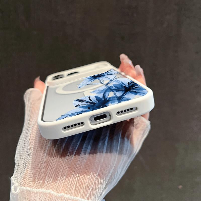 Blue Lily Whisper Magnetic Magsafe Snap Case for Iphone 17/16 Pro Max 15 Pro 14 13 12 Mini 11 XR XS plus SE Shockproof Slim Protective Cover
