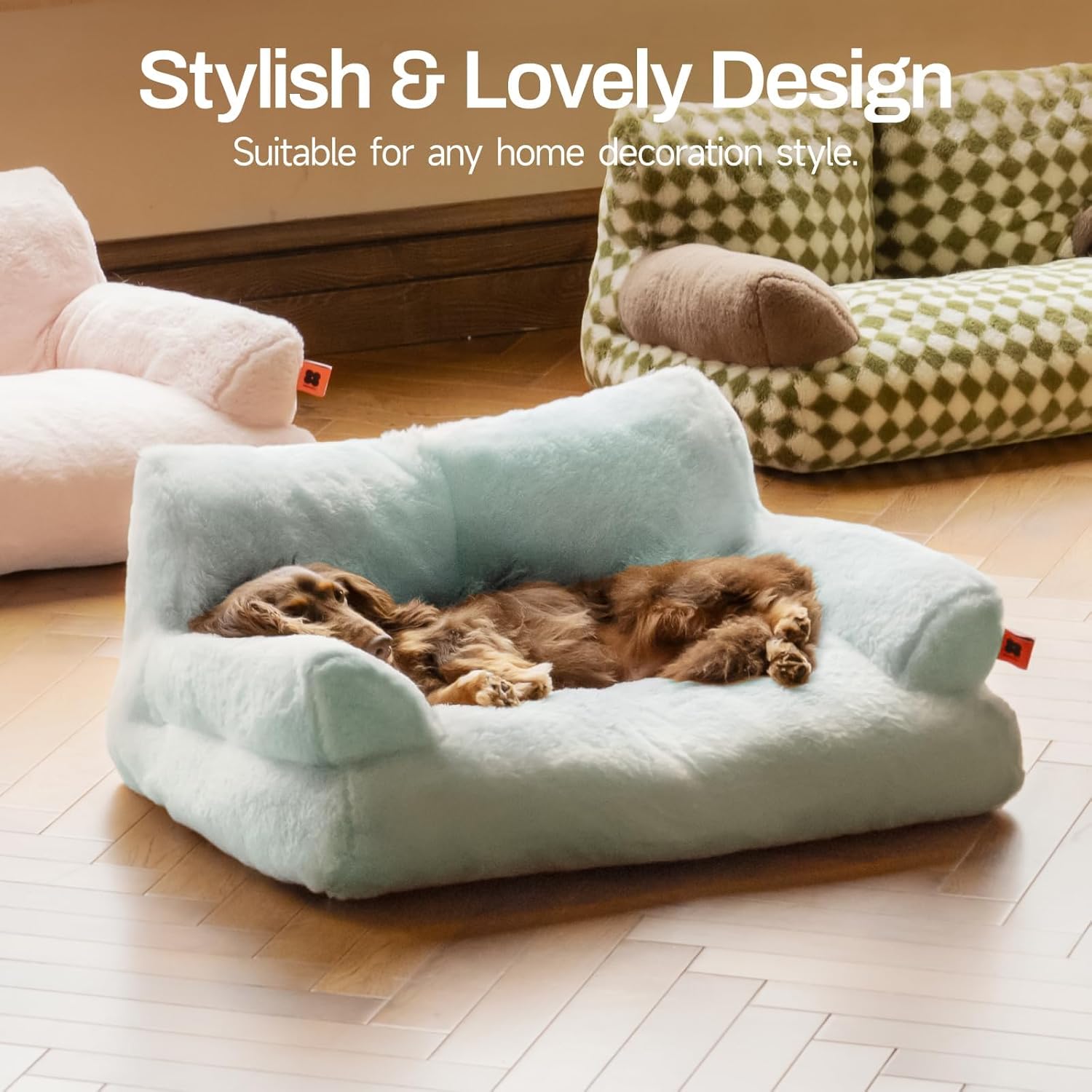 Plush Cat Bed For Indoor Cats and Small dogs - Washable 26x19x13 Inch Pet Couch With Non-Slip Bottom