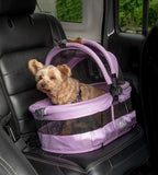 Pet Gear No-Zip View 360 Ultra Lite Pet Safety Carrier & Car Seat for Small Dogs & Cats Push Button Entry, 15", Bright Lilac