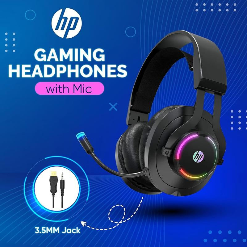 HP | Gaming Headset with Microphone, Wired over Ear, Noise Cancelling, LED Light, Compatible with PS4, PS5, Xbox One, Nintendo Switch, Laptop - Audio