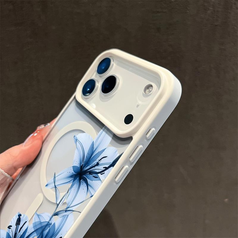 Blue Lily Whisper Magnetic Magsafe Snap Case for Iphone 17/16 Pro Max 15 Pro 14 13 12 Mini 11 XR XS plus SE Shockproof Slim Protective Cover