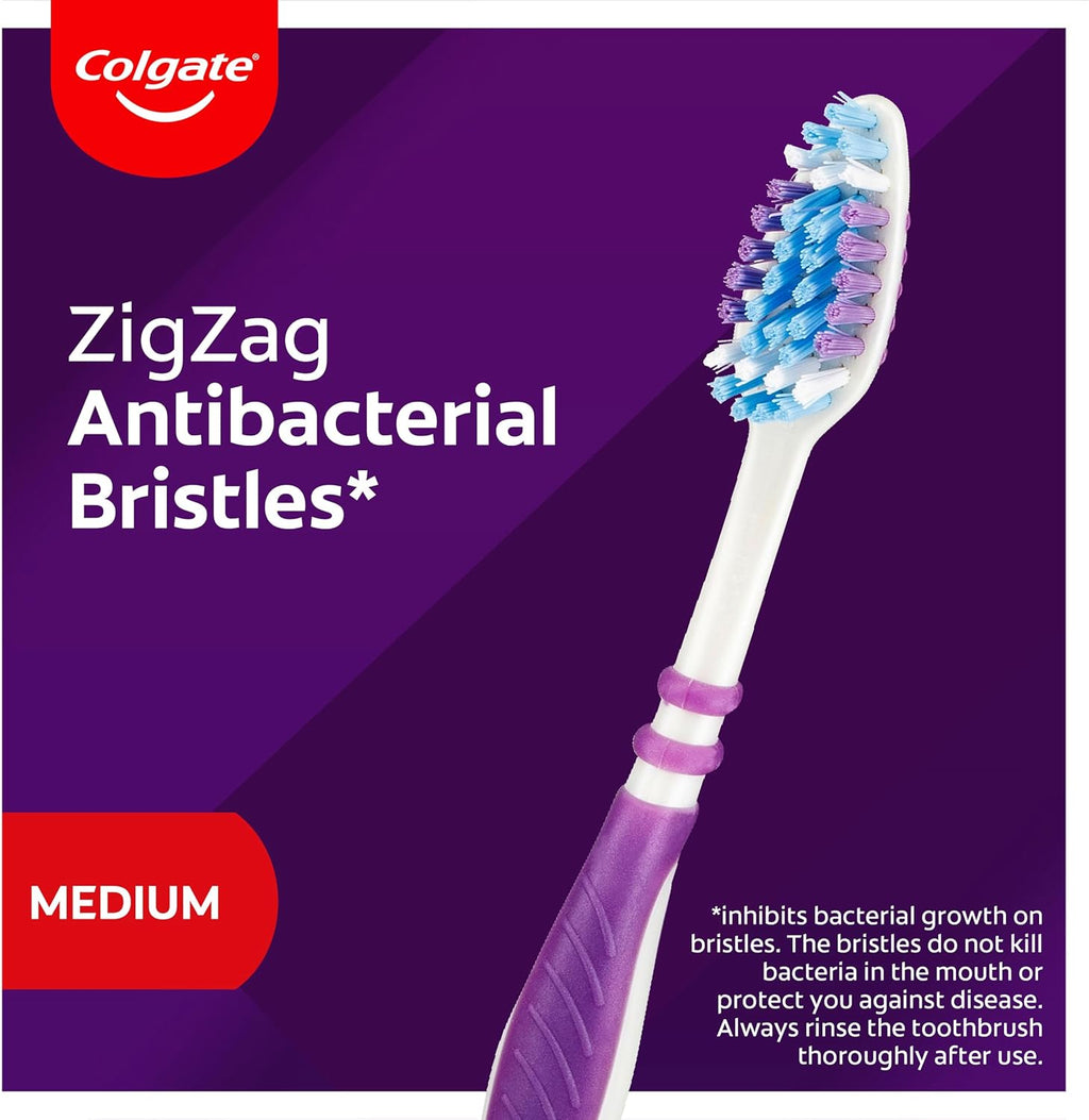 Zig Zag Medium Manual Toothbrush - Multi Angle Cross Bristles with Flexible Neck for Gum Comfort - 3 Count (Pack of 1)