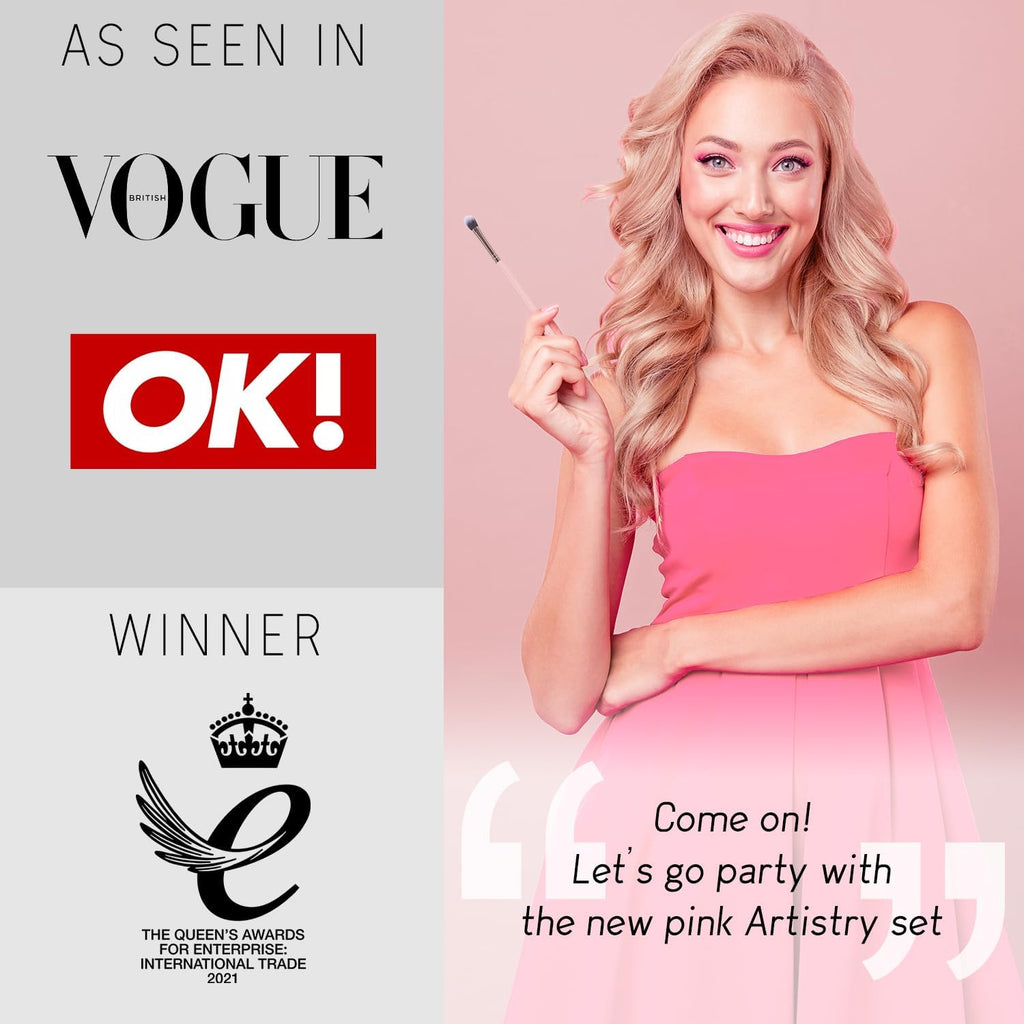 Beauty Pink Makeup Brushes - 15-Piece Award Winning Pink Makeup Brush Set with Case, Blending Sponge, Brush Cleaner, Guide, Gift Box