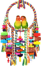 Bird Toys Bird Rope Ring Swing Perch with Corn Cob Cardboard Bagels Wooden Blocks Chewing Toys for Parakeets,Conure,Lovebirds,Finches and Other Small to Medium-Sized Birds