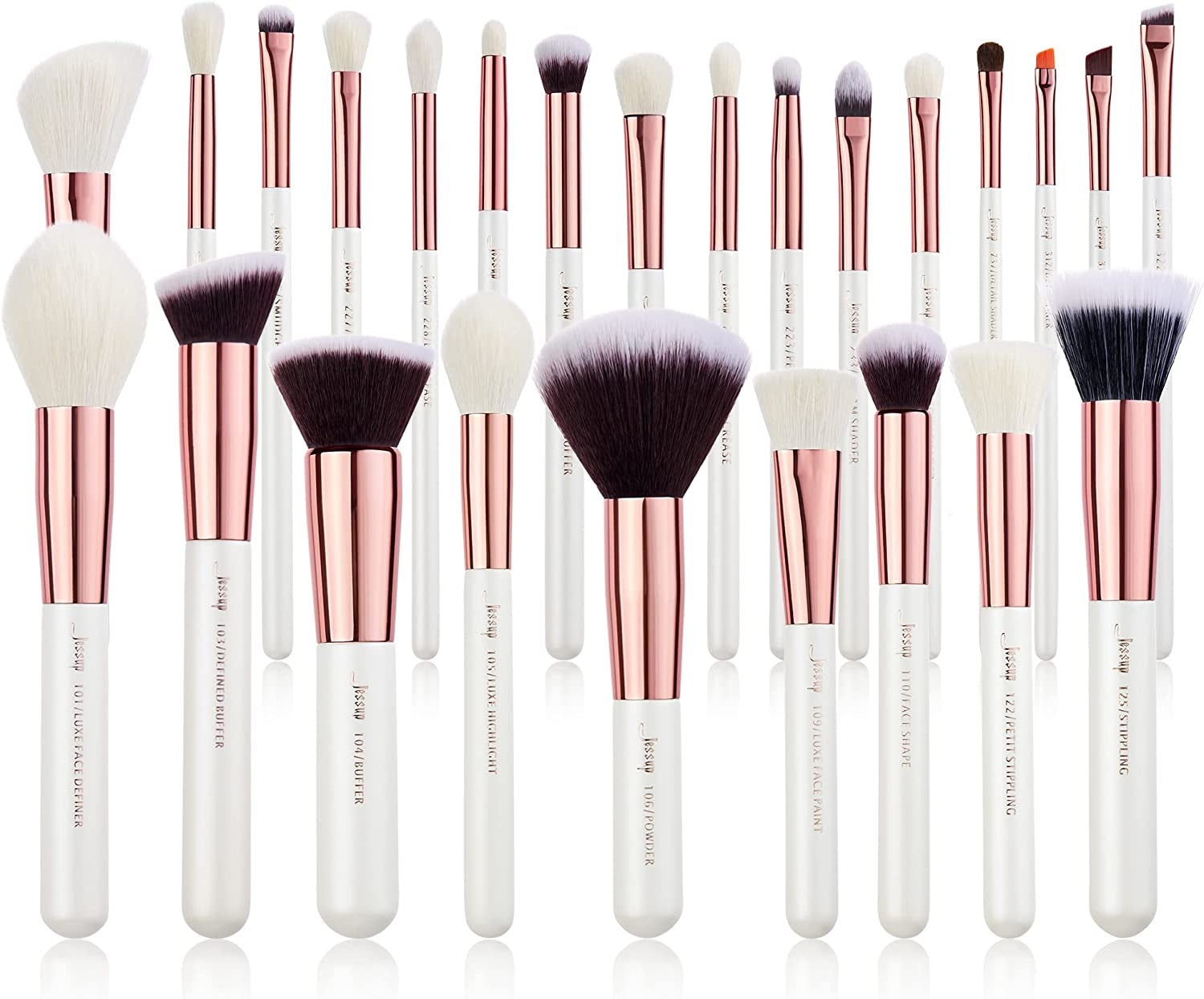 Brand 25Pcs Professional Makeup Brush Set Beauty Cosmetic Foundation Powder Blush Eyeshadow Blending Highlighter Natural-Synthetic Hair Brushes (Pearl White/Rose Gold) T215