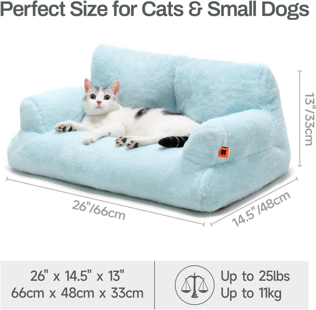 Plush Cat Bed For Indoor Cats and Small dogs - Washable 26x19x13 Inch Pet Couch With Non-Slip Bottom