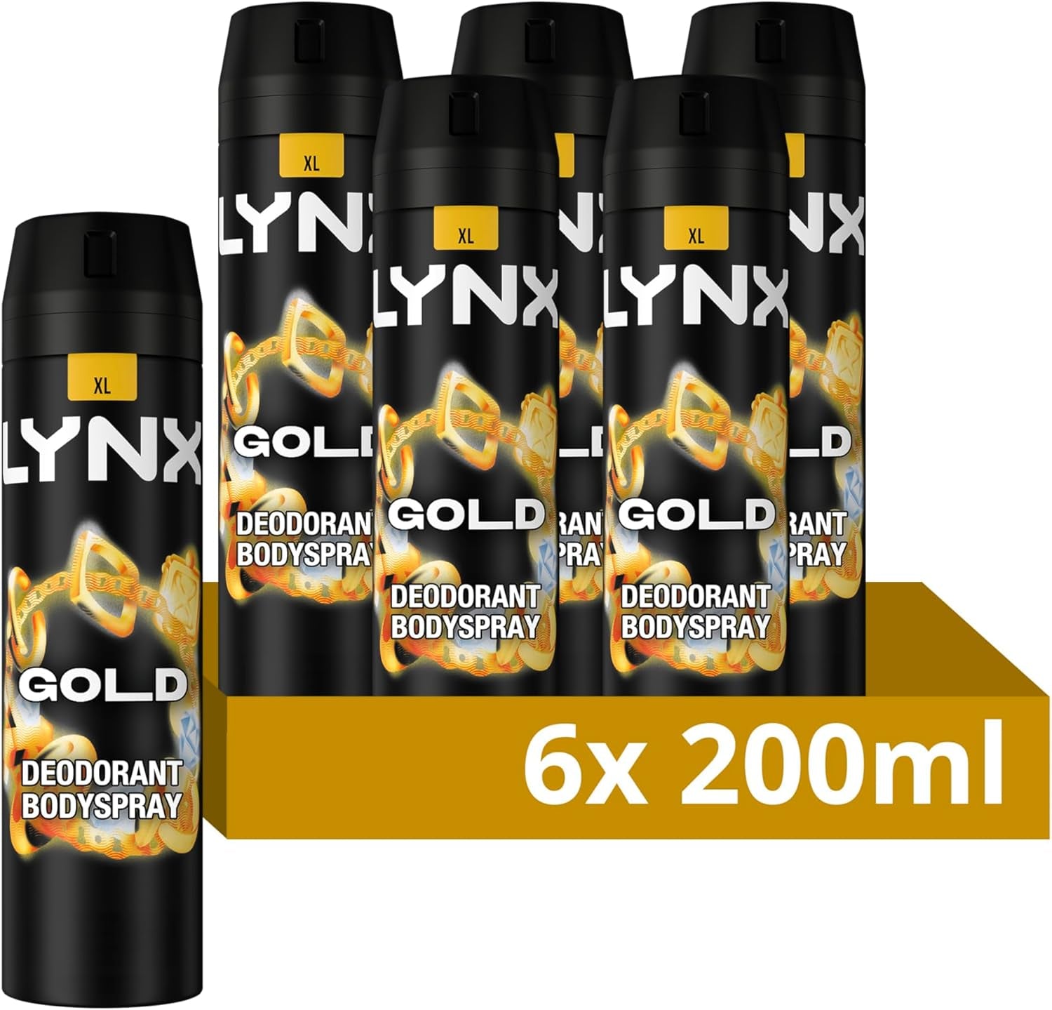 Men Gold Deodorant Body Spray with an Oud Wood & Fresh Vanilla Scent with 48 Hours of Odour Busting, High Defnition Fragrance 200 Ml, Pack of 6 (Packing May Vary)