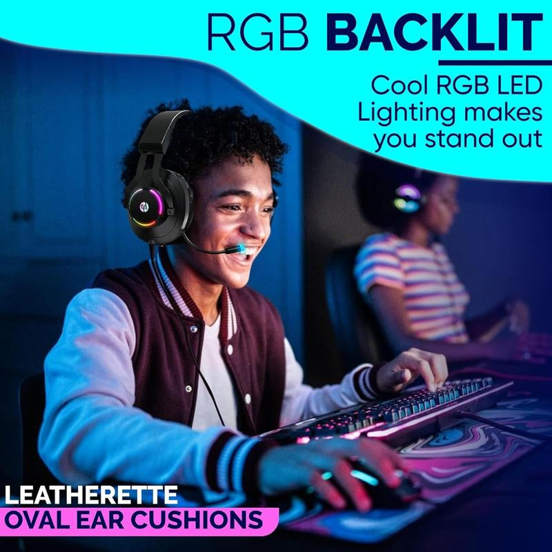 HP | Gaming Headset with Microphone, Wired over Ear, Noise Cancelling, LED Light, Compatible with PS4, PS5, Xbox One, Nintendo Switch, Laptop - Audio