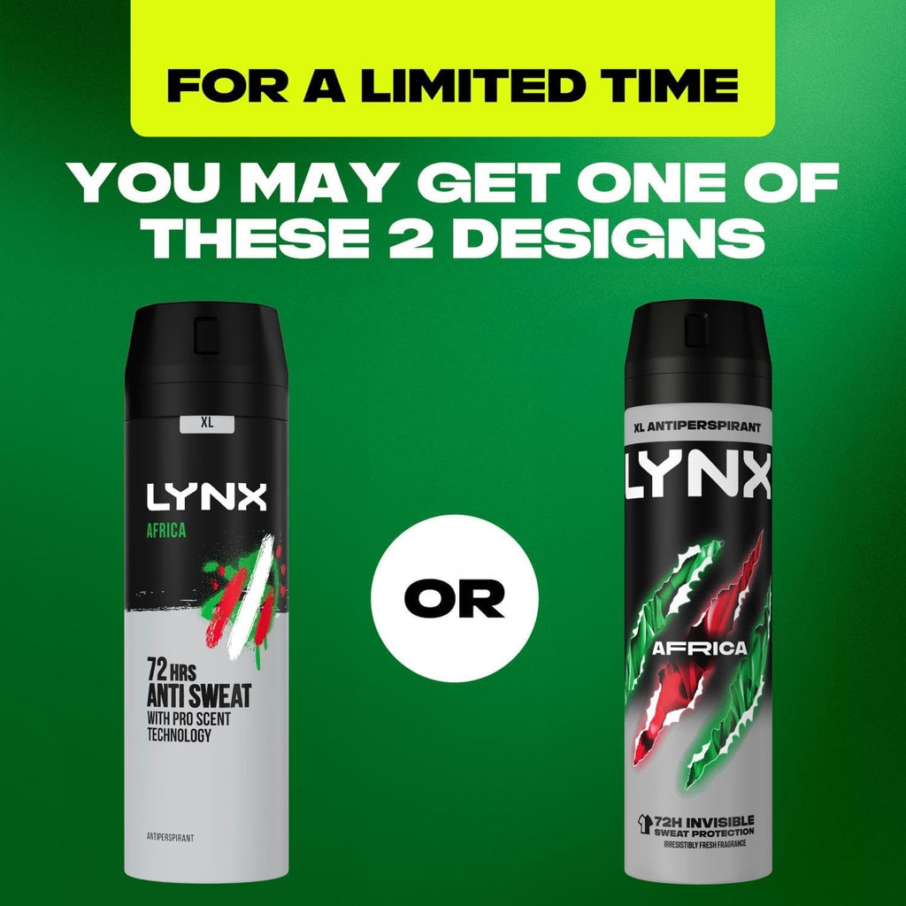 Lynx Africa 72 Hour Protection against Odour and Wetness Anti-Perspirant Deodorant Spray No Fuss Aerosol for All-Day Freshness 200 Ml Pack of 3 - Packaging May Vary
