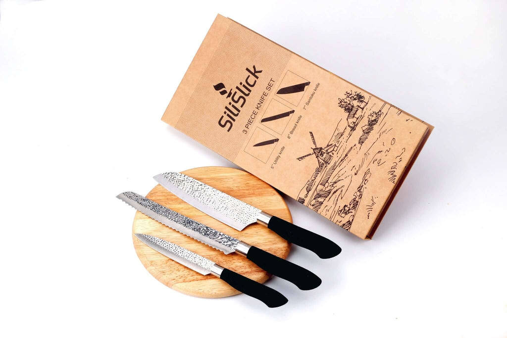Embossed Hammered Blades 3 Piece Knife Set