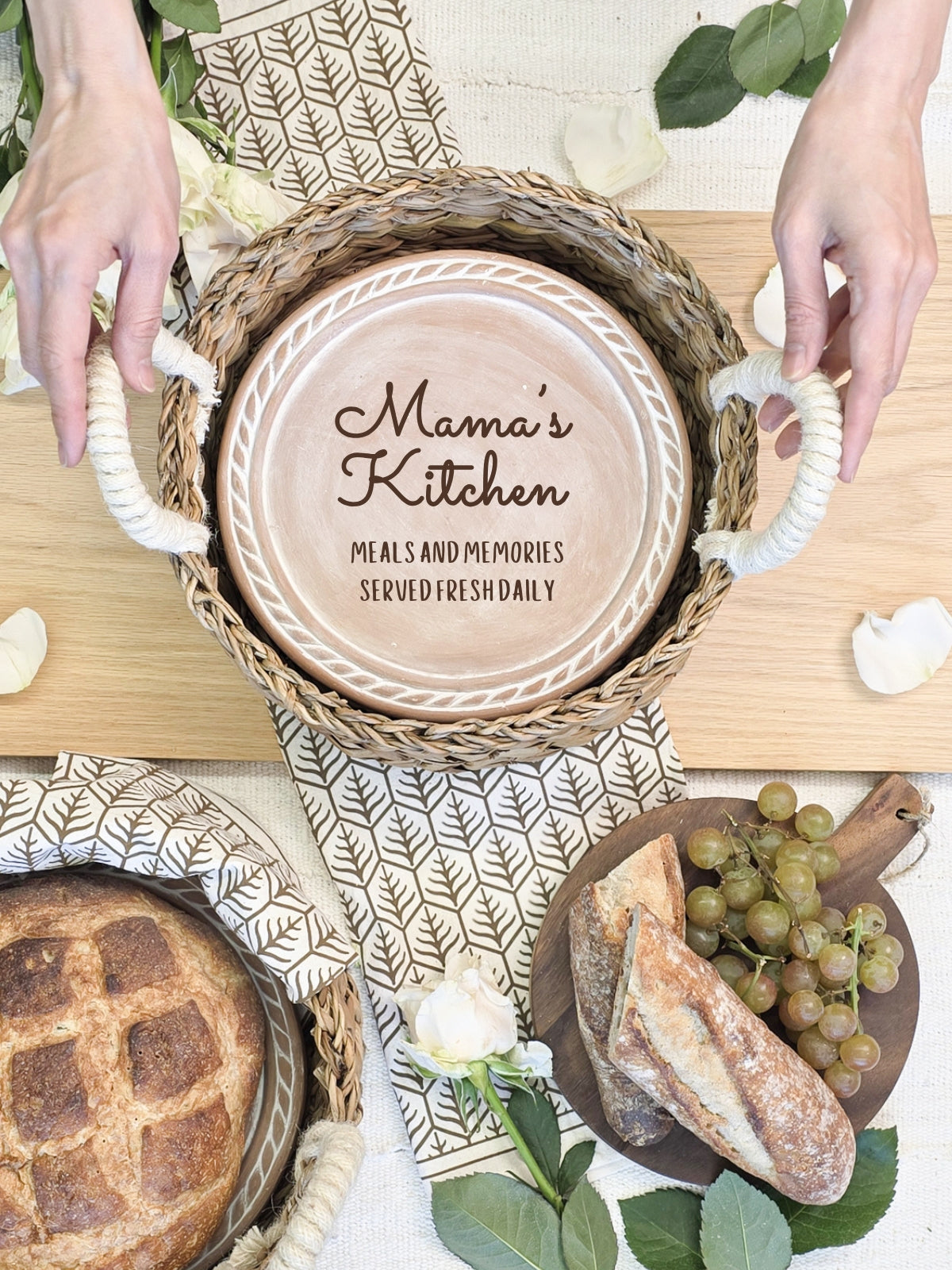 Bread Warmer & Basket Gift Set with Tea Towel - Mom Round