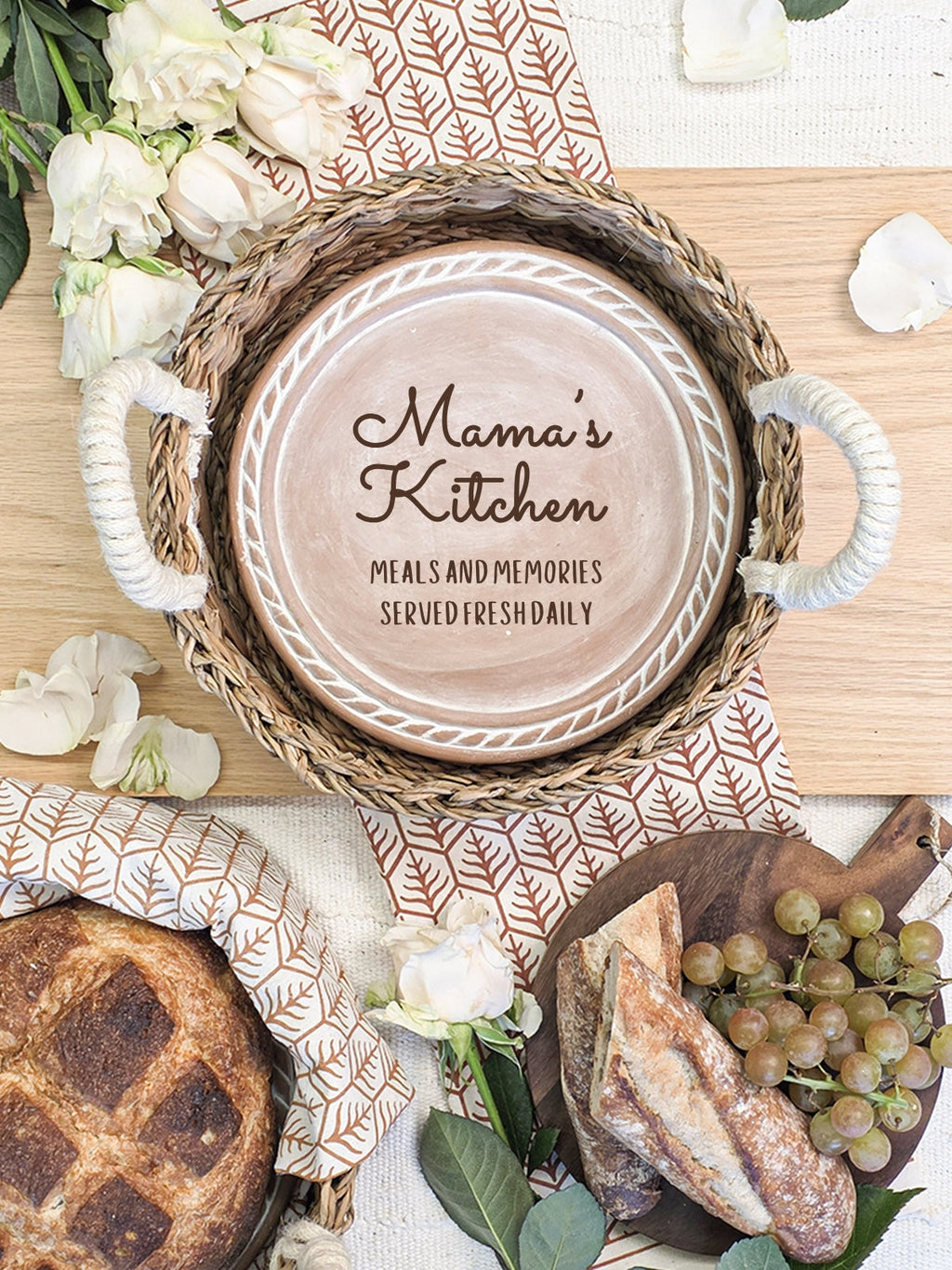 Bread Warmer & Basket Gift Set with Tea Towel - Mom Round