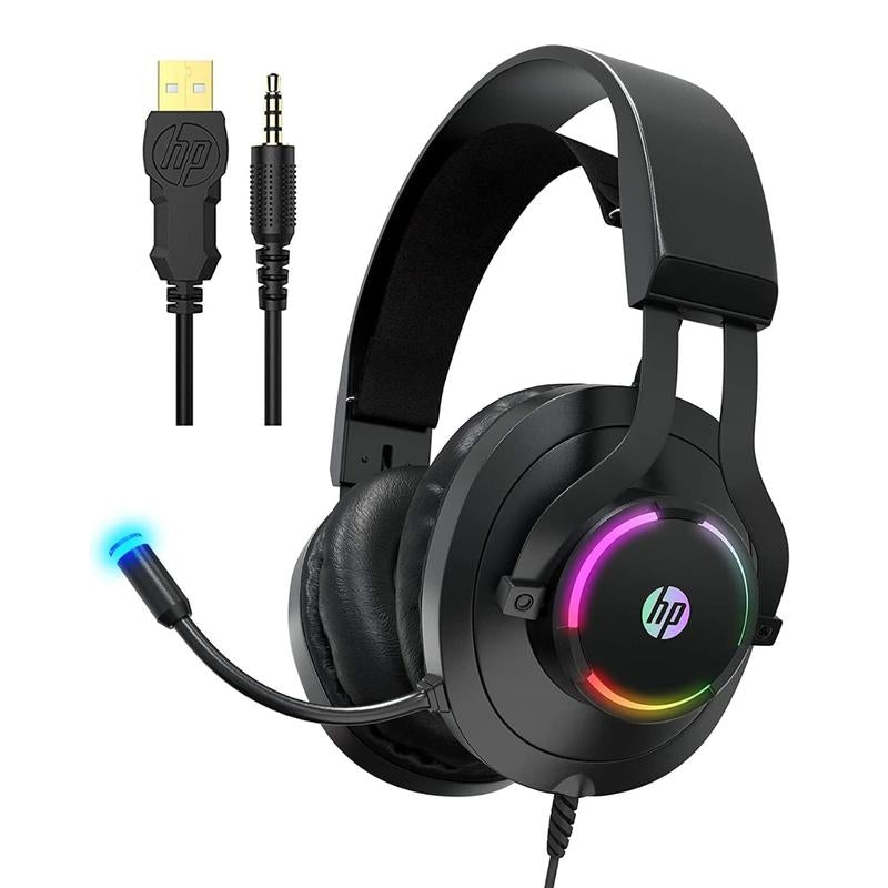 HP | Gaming Headset with Microphone, Wired over Ear, Noise Cancelling, LED Light, Compatible with PS4, PS5, Xbox One, Nintendo Switch, Laptop - Audio
