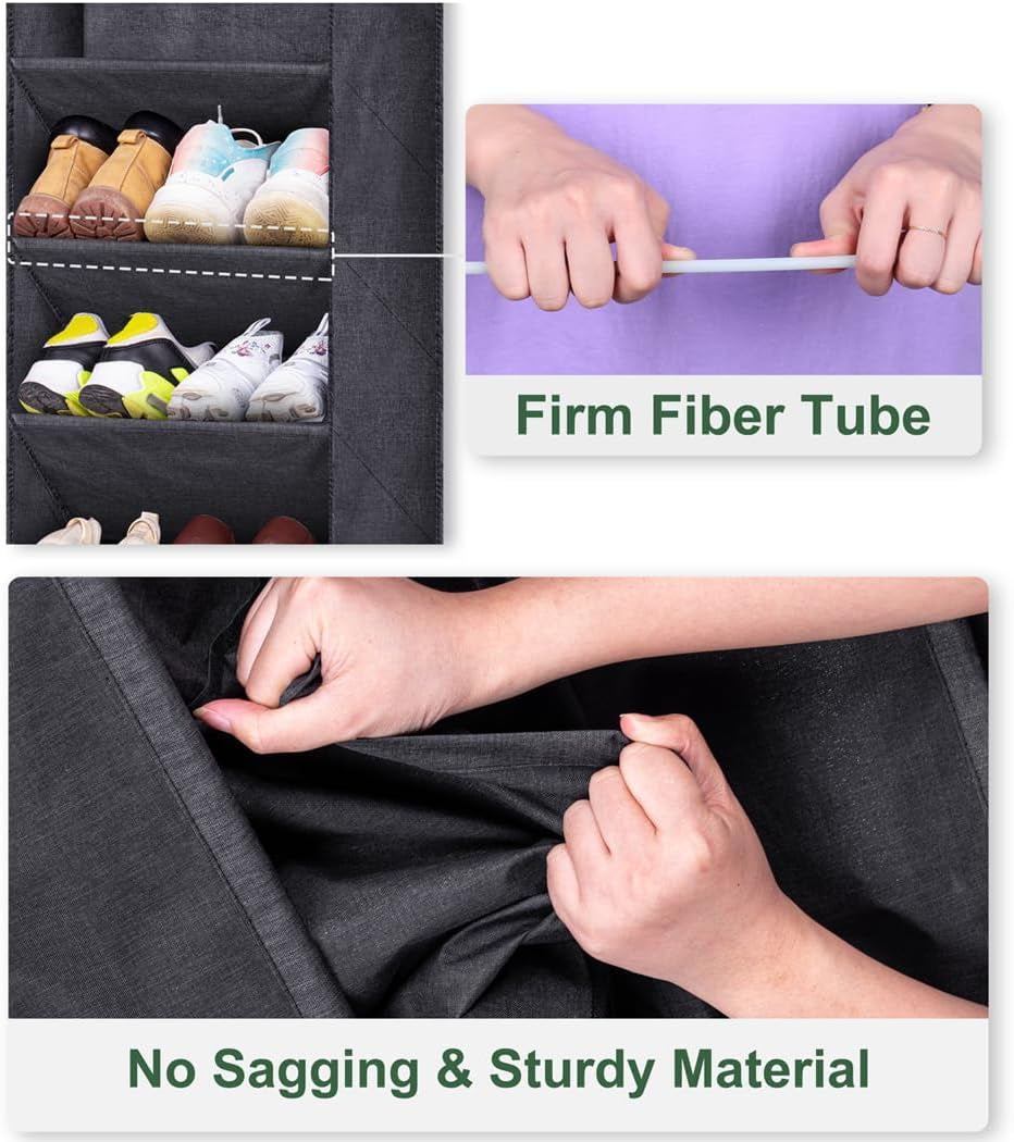 over the Door Hanging Shoe Rack, Short Organizer with Large Deep Pockets Narrow Door for Sneakers, Boots, RV, Dormitory, Black