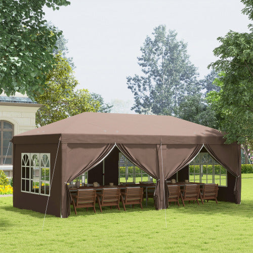 3 X 6 M Pop Up Gazebo With Sides And Windows, Height Adjustable Tent Canopy Marquee With Storage Bag For Garden, Event