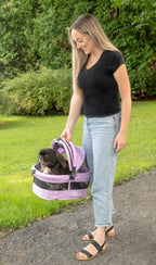 Pet Gear No-Zip View 360 Ultra Lite Pet Safety Carrier & Car Seat for Small Dogs & Cats Push Button Entry, 15", Bright Lilac