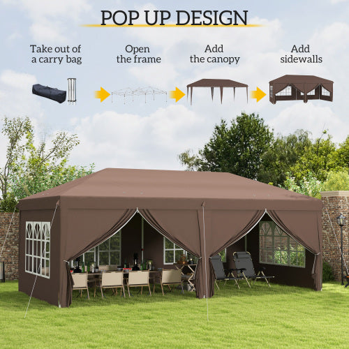 3 X 6 M Pop Up Gazebo With Sides And Windows, Height Adjustable Tent Canopy Marquee With Storage Bag For Garden, Event