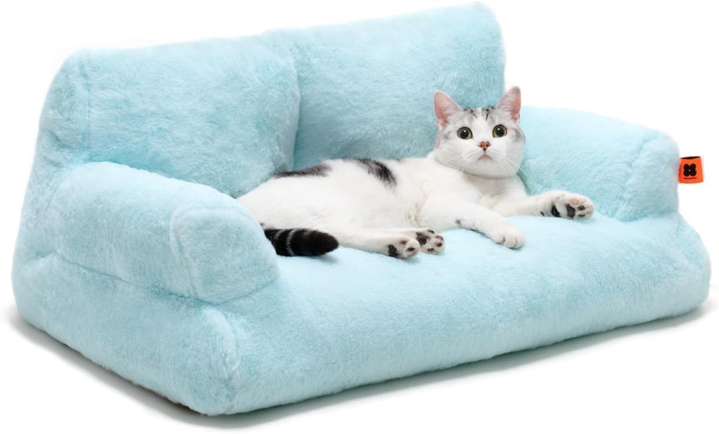 Plush Cat Bed For Indoor Cats and Small dogs - Washable 26x19x13 Inch Pet Couch With Non-Slip Bottom