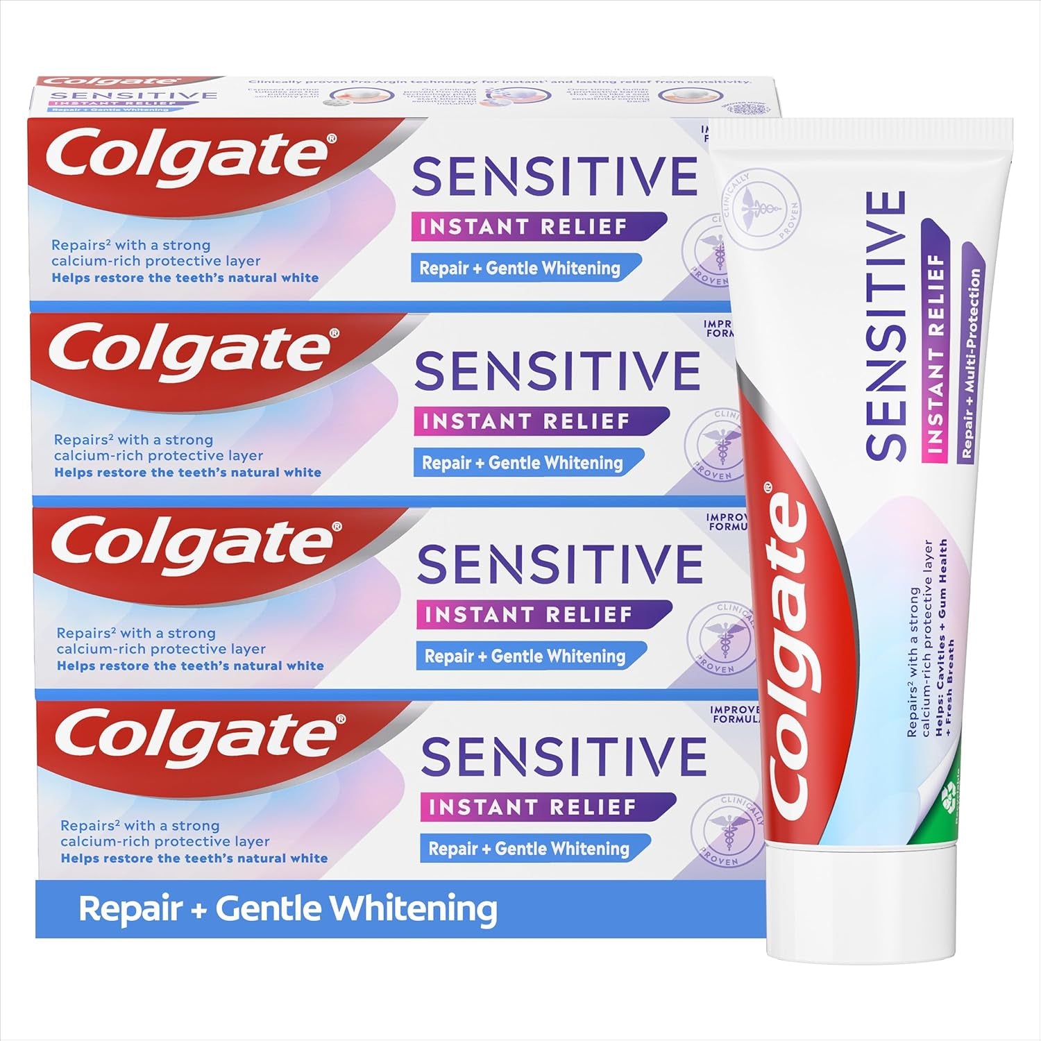 Sensitive Instant Relief Repair + Gentle Whitening Toothpaste | Instant* and Long-Lasting** Sensitivity Relief | Protective Layer with Calcium** | Fluoride Toothpaste | 4 Pack, 75Ml Tubes