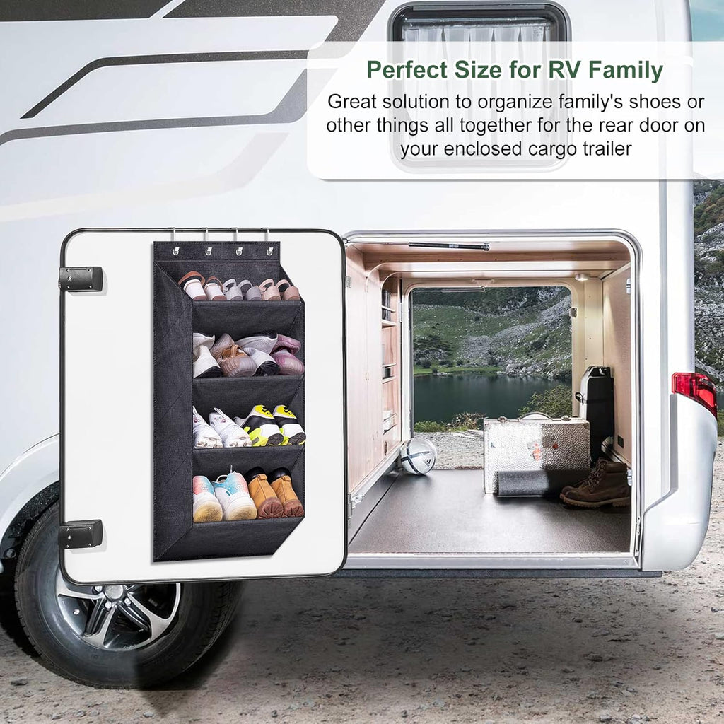 over the Door Hanging Shoe Rack, Short Organizer with Large Deep Pockets Narrow Door for Sneakers, Boots, RV, Dormitory, Black