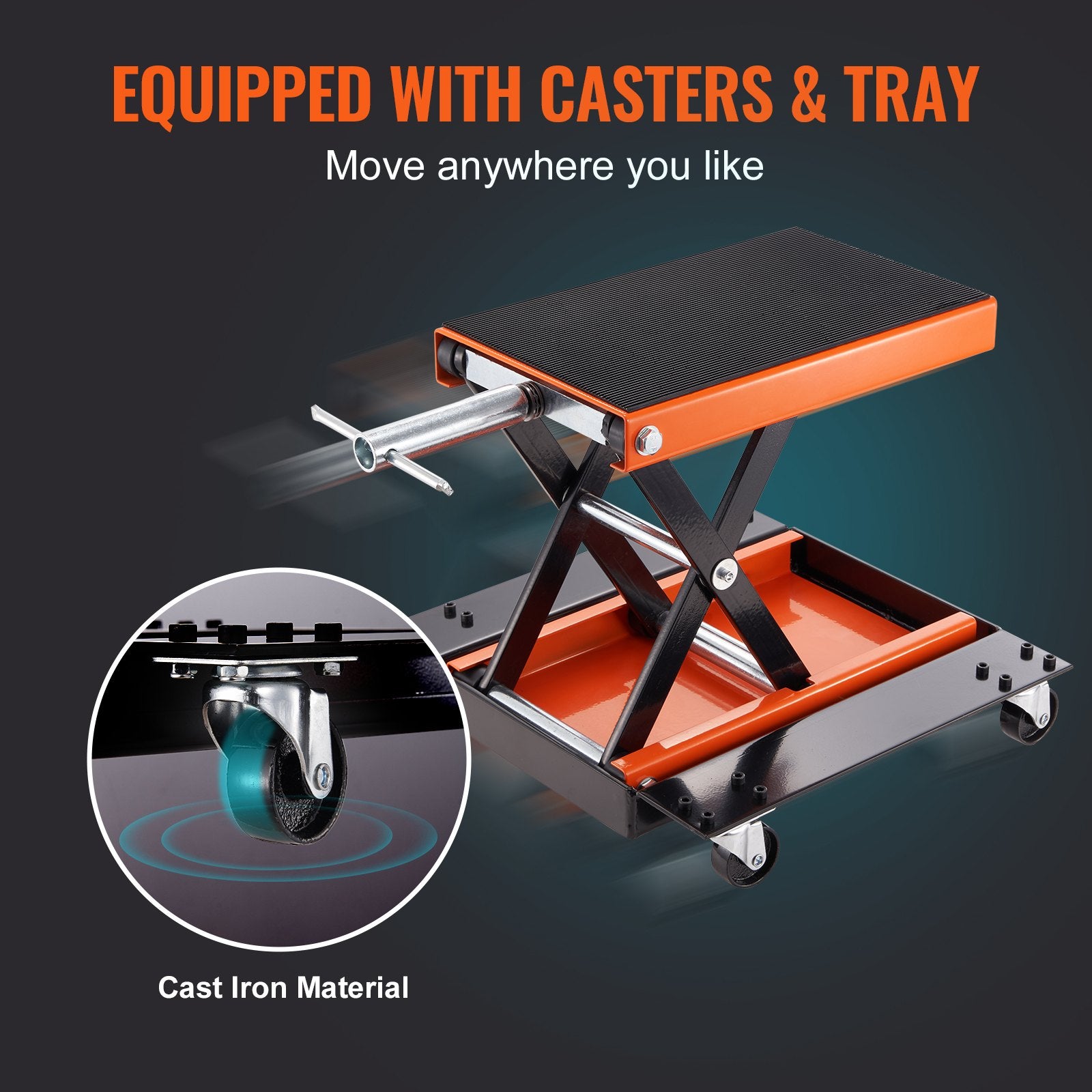 Motorcycle Lift ATV Scissor Jack Dolly 499.5 Kg Wide Deck & Hand Crank