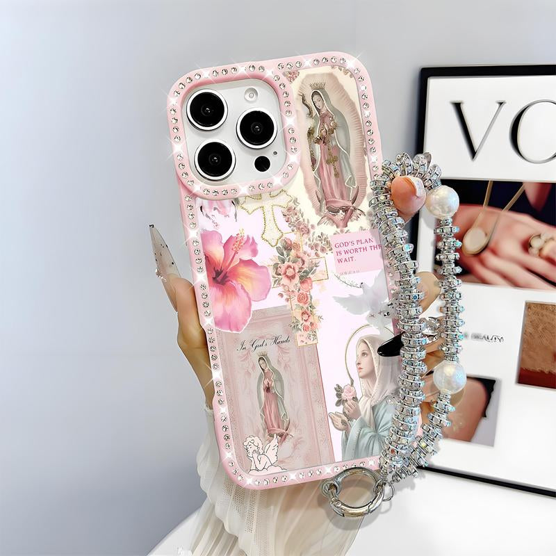 Virgin Mary Pattern Bling Glitter Phone Case with Sparkle Rhinestone Diamond , Airbag Anti-Fall Crystal Cover for Iphone 17 16 15 14 13 12 11 Pro Max plus Air