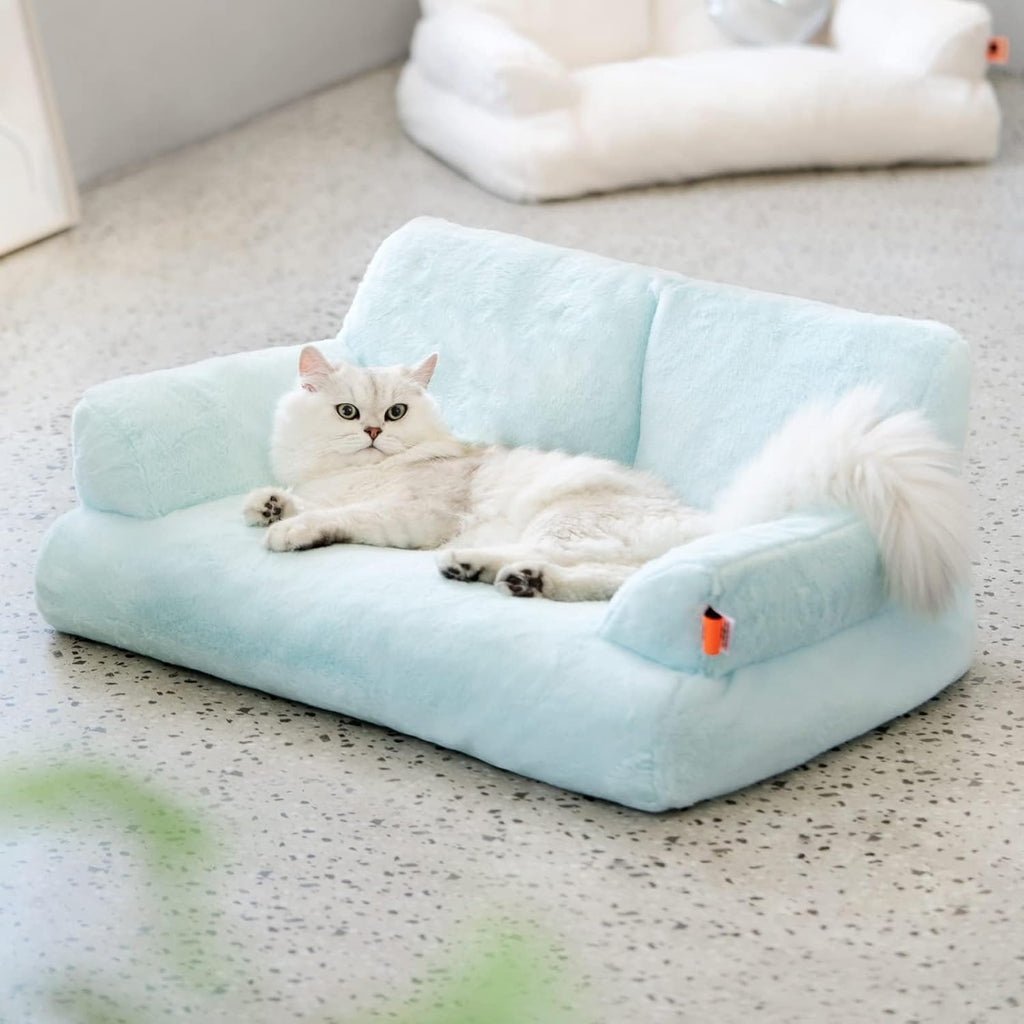 Plush Cat Bed For Indoor Cats and Small dogs - Washable 26x19x13 Inch Pet Couch With Non-Slip Bottom