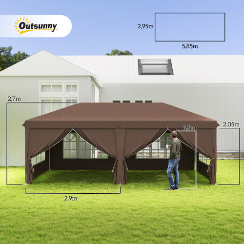 3 X 6 M Pop Up Gazebo With Sides And Windows, Height Adjustable Tent Canopy Marquee With Storage Bag For Garden, Event