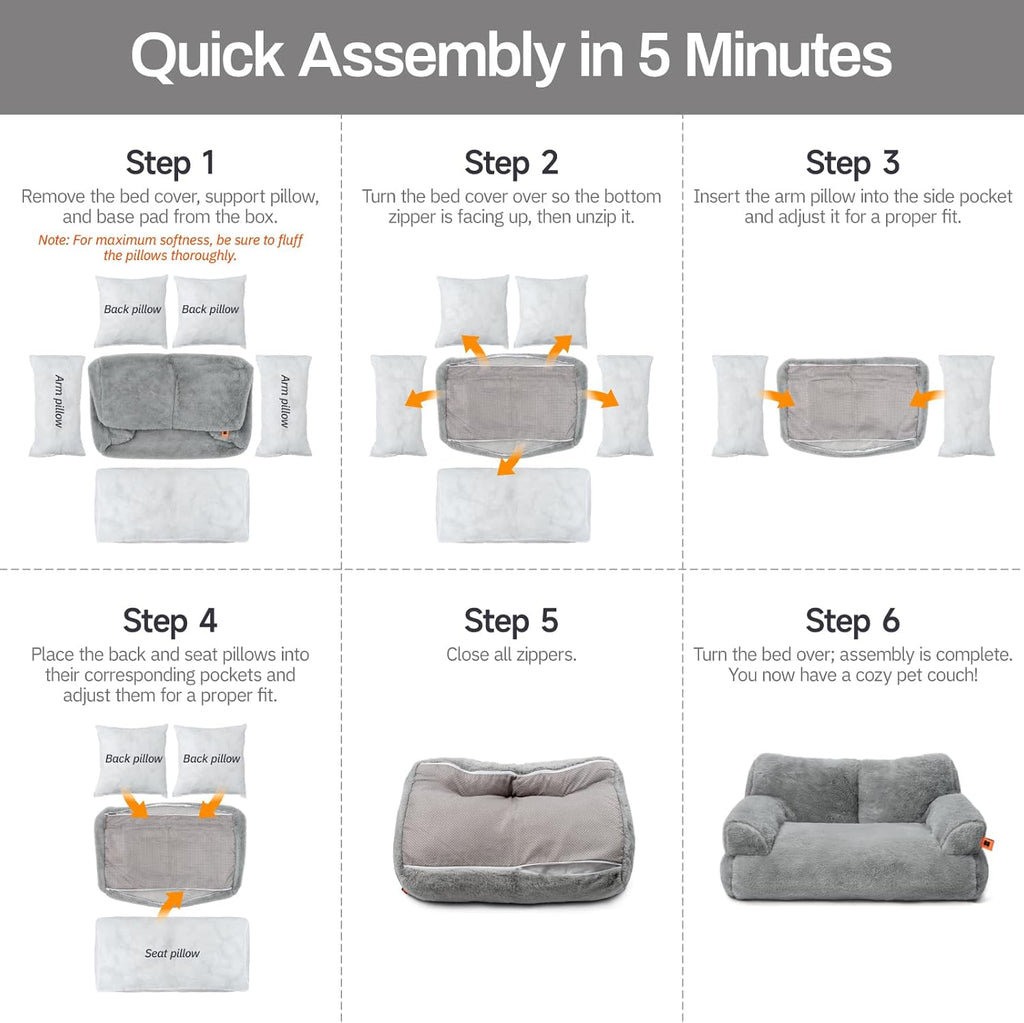 Plush Cat Bed For Indoor Cats and Small dogs - Washable 26x19x13 Inch Pet Couch With Non-Slip Bottom