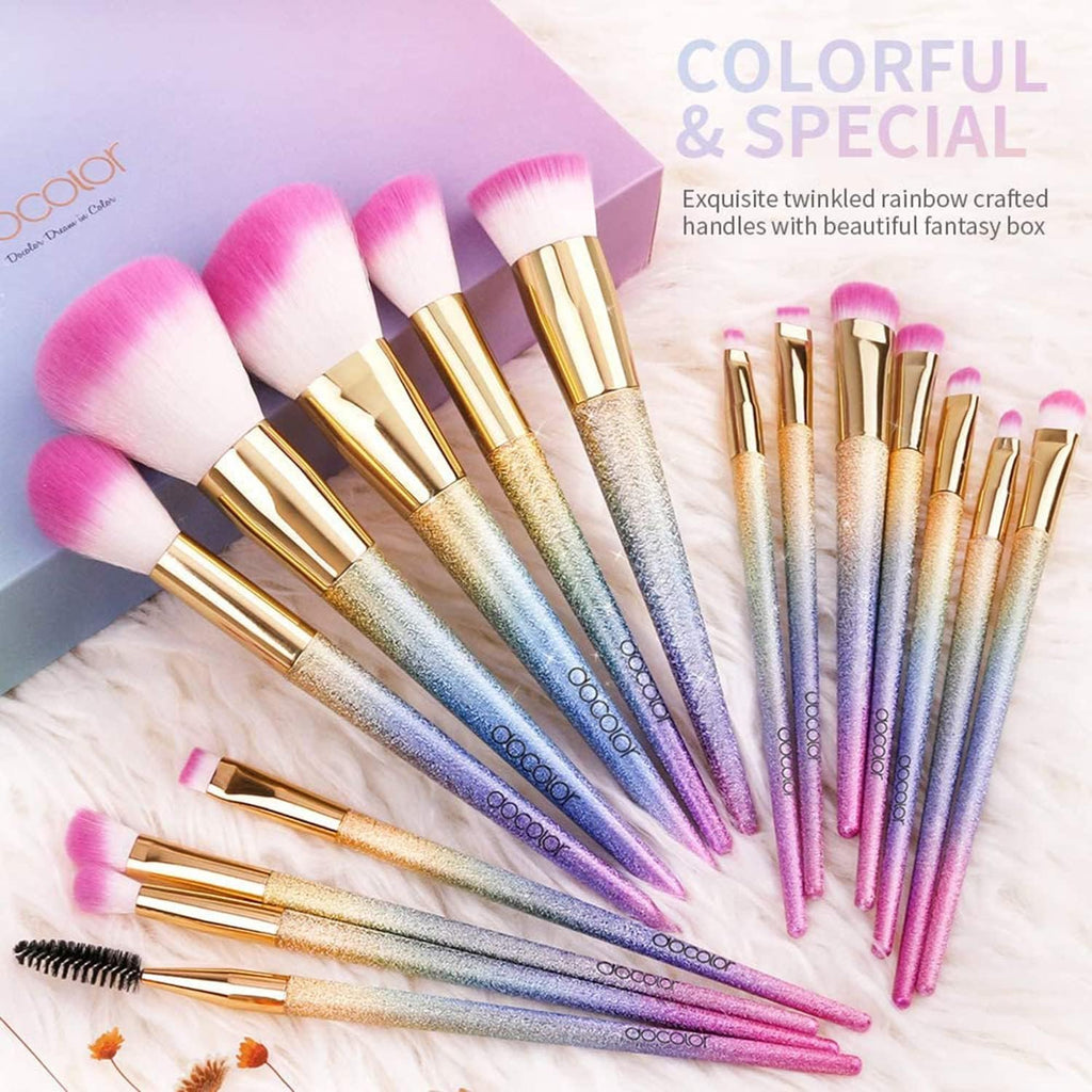 16Pcs Makeup Brushes Set, Professional Make up Brushes with Gift Box, Foundation Eyebrow Concealer Eyeshadow Bronzer Blush Contour Powder Eyeline Lip Makeup Brush Set, Rainbow Series