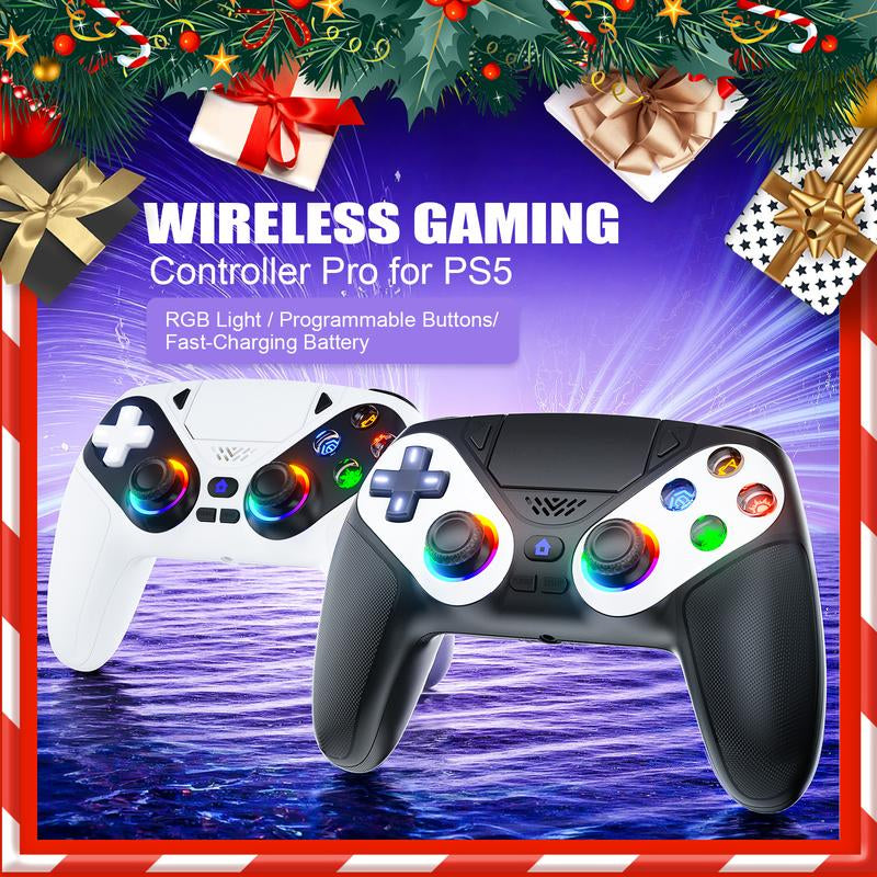 Tiktokshopblackfriday Anti-Drift Calibration Guide Christmas Gift Wireless Gaming Controller Pro for PS5 with LED RGB Light– Compatible with Playstation 5,Dual Vibration, Motion Sensing, Programmable Buttons & 1000Mah Fast-Charging Battery