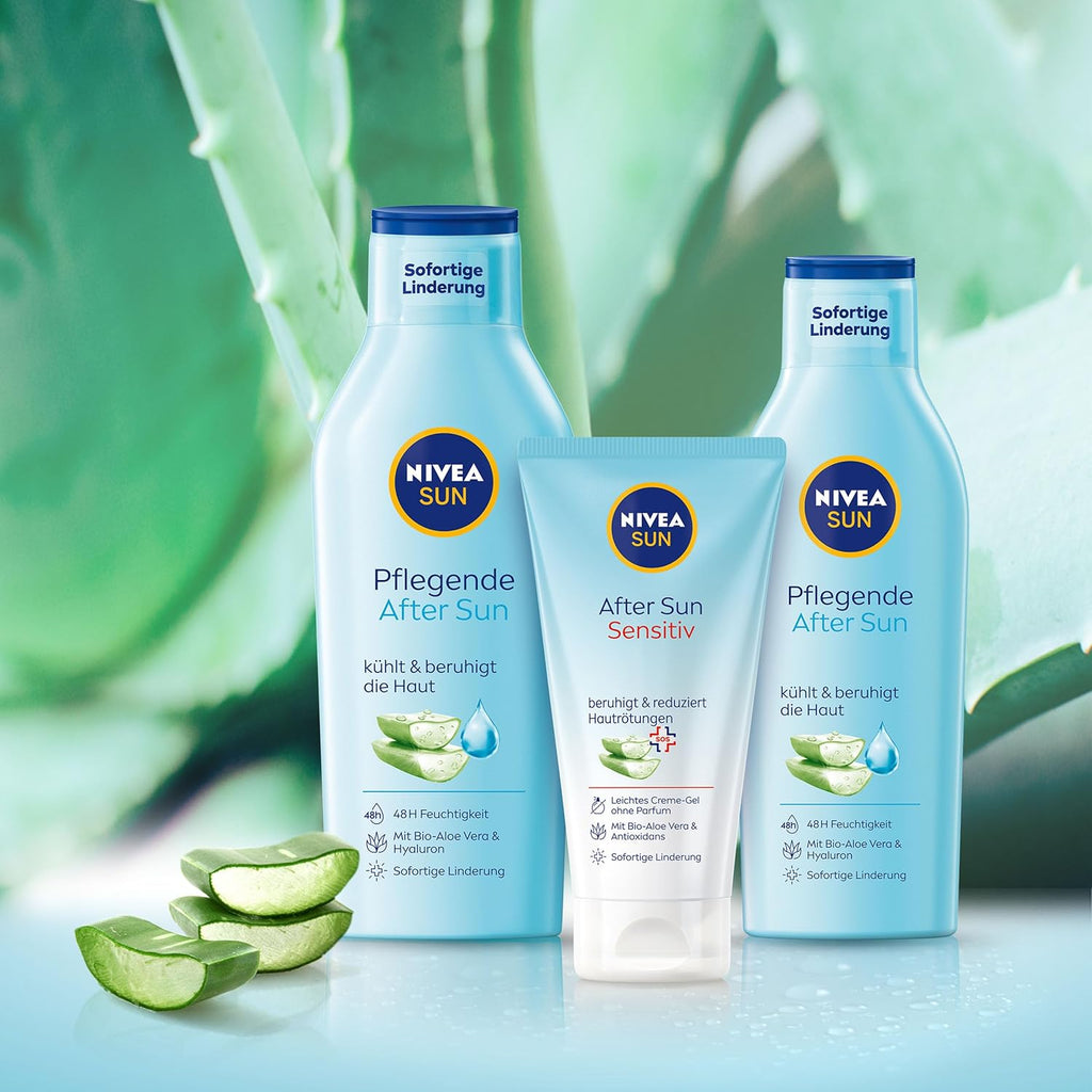 NIVEA SUN after Sun Sensitive SOS Cream Gel (175 Ml), Cooling after Sun Gel with Skin Soothing Effect, Skin Gel with Organic Aloe Vera and Antioxidants, for Sensitive Skin