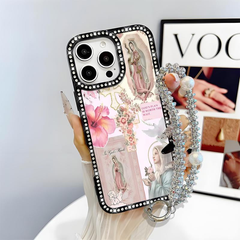 Virgin Mary Pattern Bling Glitter Phone Case with Sparkle Rhinestone Diamond , Airbag Anti-Fall Crystal Cover for Iphone 17 16 15 14 13 12 11 Pro Max plus Air