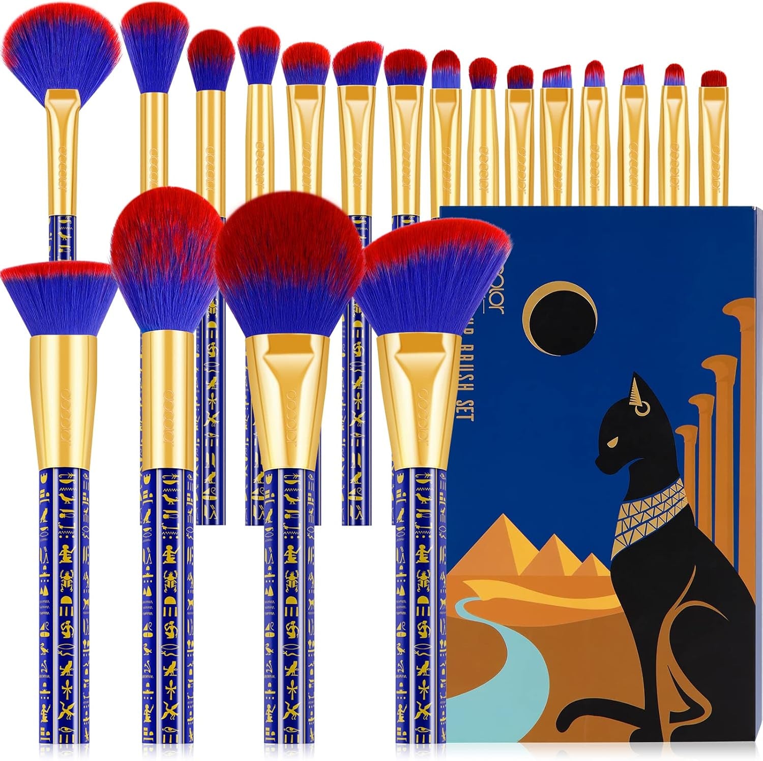 Makeup Brushes  19 Pcs Make up Brush Professional Synthetic Makeup Brush Set Kabuki Foundation Blending Face Powder Blush Concealers Eyeshadow Fan Make up Brushes Set, Ancient Egyptian Series