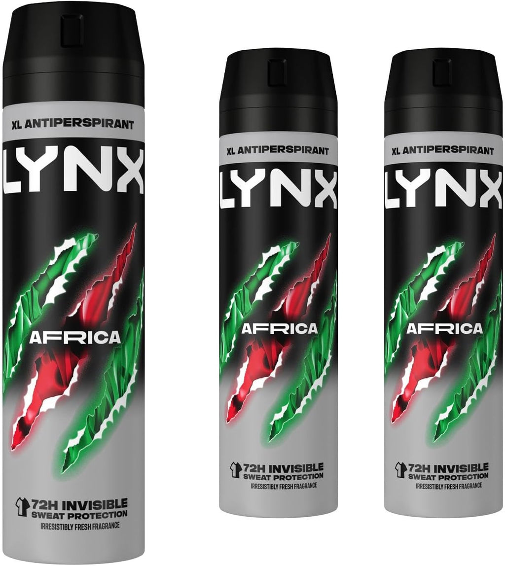 Lynx Africa 72 Hour Protection against Odour and Wetness Anti-Perspirant Deodorant Spray No Fuss Aerosol for All-Day Freshness 200 Ml Pack of 3 - Packaging May Vary