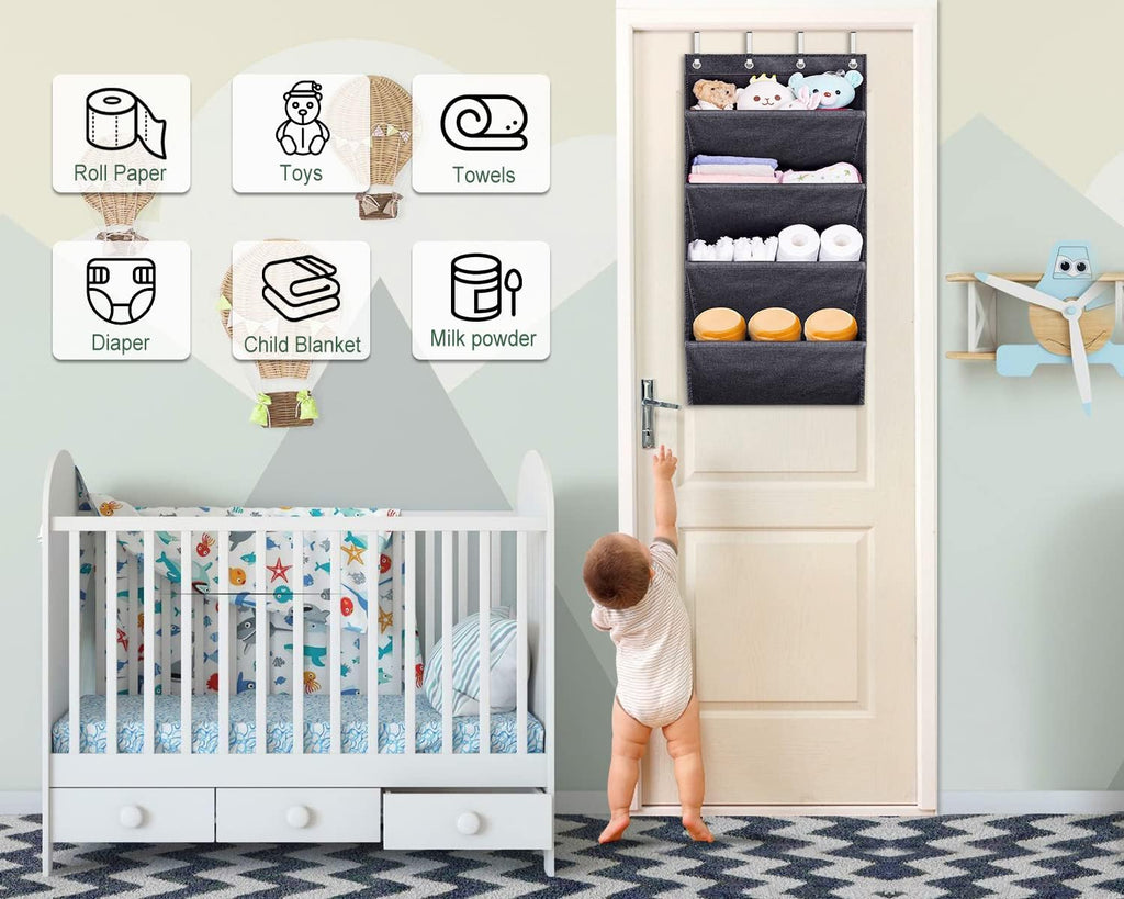 over the Door Hanging Shoe Rack, Short Organizer with Large Deep Pockets Narrow Door for Sneakers, Boots, RV, Dormitory, Black