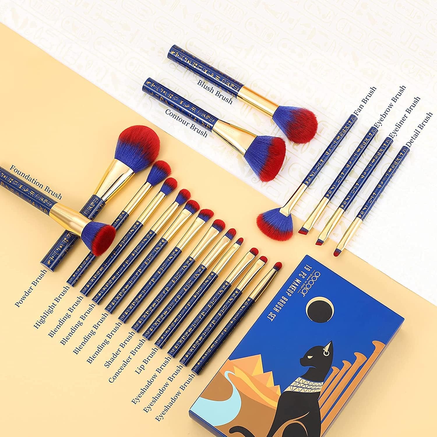 Makeup Brushes  19 Pcs Make up Brush Professional Synthetic Makeup Brush Set Kabuki Foundation Blending Face Powder Blush Concealers Eyeshadow Fan Make up Brushes Set, Ancient Egyptian Series